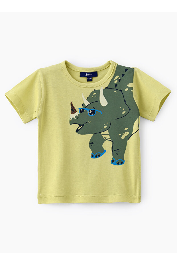 Boys' Lime Green Dinosaur Graphic Cotton T-Shirt