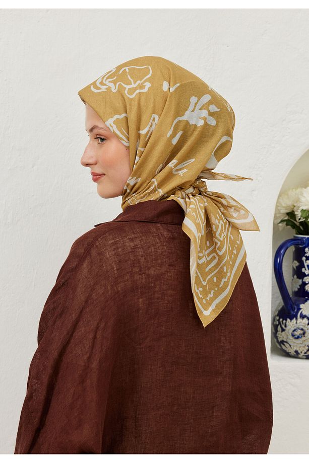 SUMMER VİBES DESEN PAMUK VUAL EŞARP SOFT SARI - 4