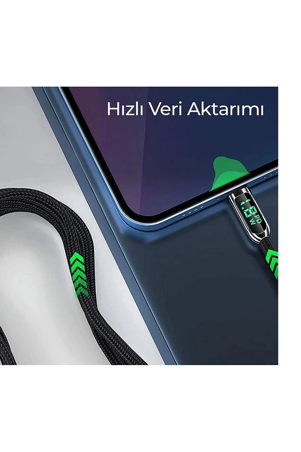 DİJİTAL GÖSTERGELİ TYPE-C TO TYPE-C ŞARJ KABLOSU 100 W SÜPER HIZLI DESTEKLİ ÖRGÜLÜ ÜST KALİTE - 2