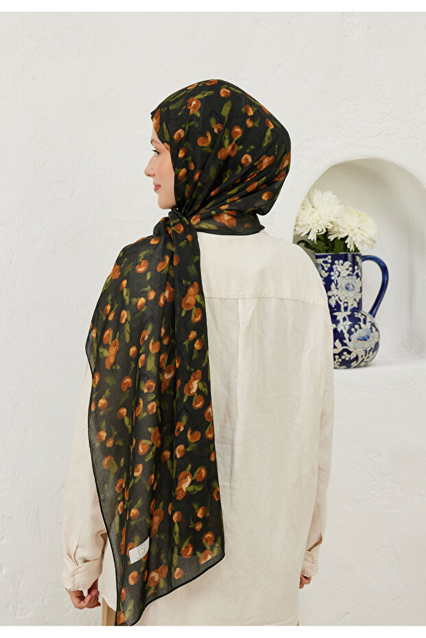 شال رامي بنقشة الكرز باللون البني - 8