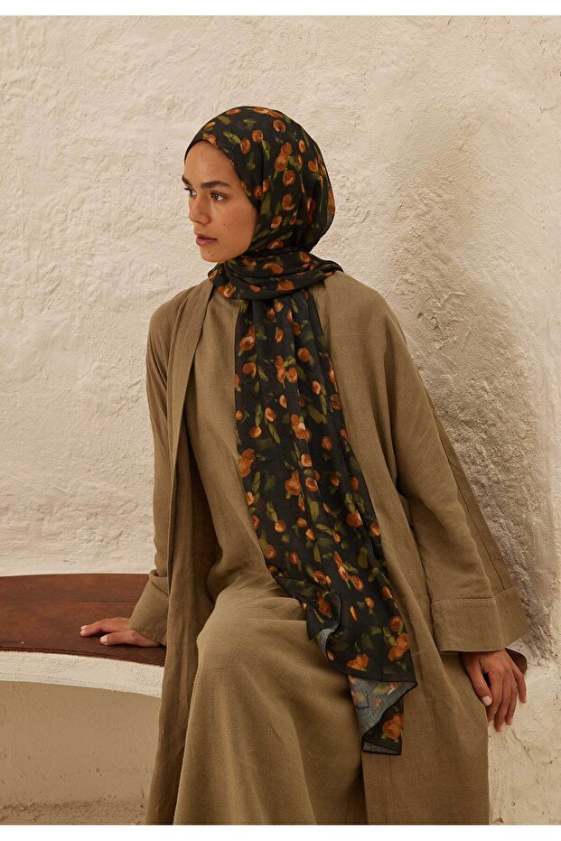 شال رامي بنقشة الكرز باللون البني - 2