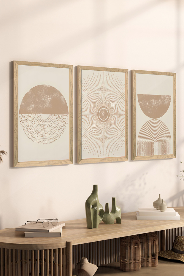 3 Piece Wood Frame Look Mdf Poster Painting Set - Set 14