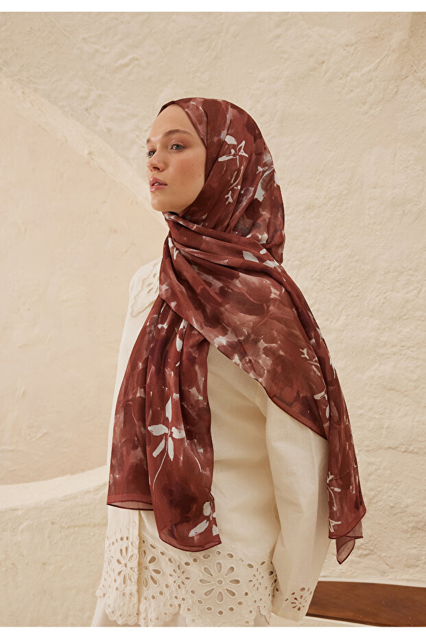 Lizzzy Patterned Ramı Shawl - Shell Model - 1