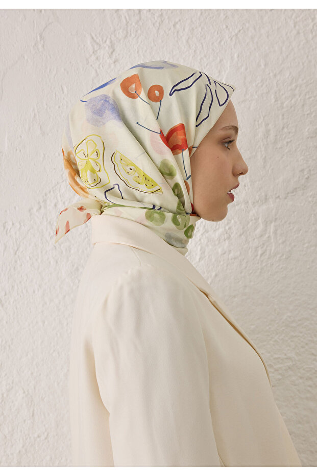 وشاح حريري من القطن بنمط الكرز الأحمر - 5