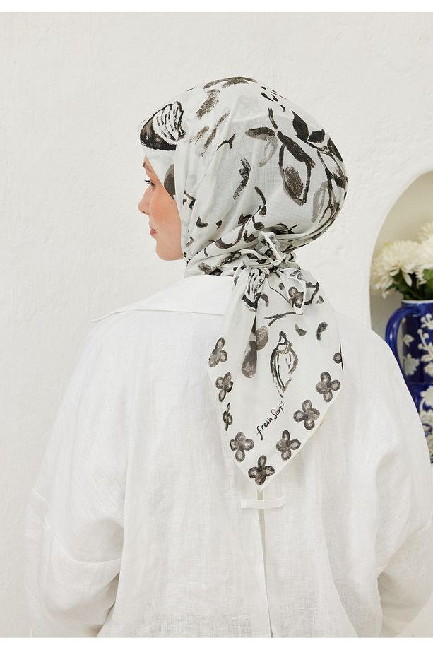 Amore Desen Pamuk Vual Eşarp Kül - 8