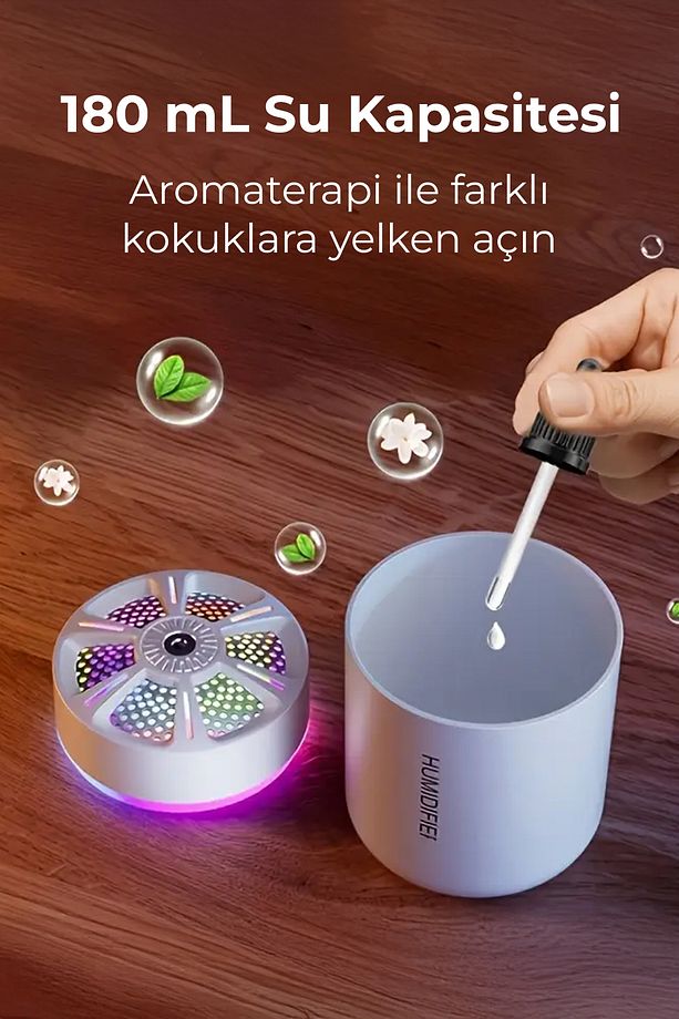 RGB Işıklı Aromaterapi Difüzörü Hava Nemlendirici 180 mL– USB Type-C– Sessiz- Gece Lambası - 6