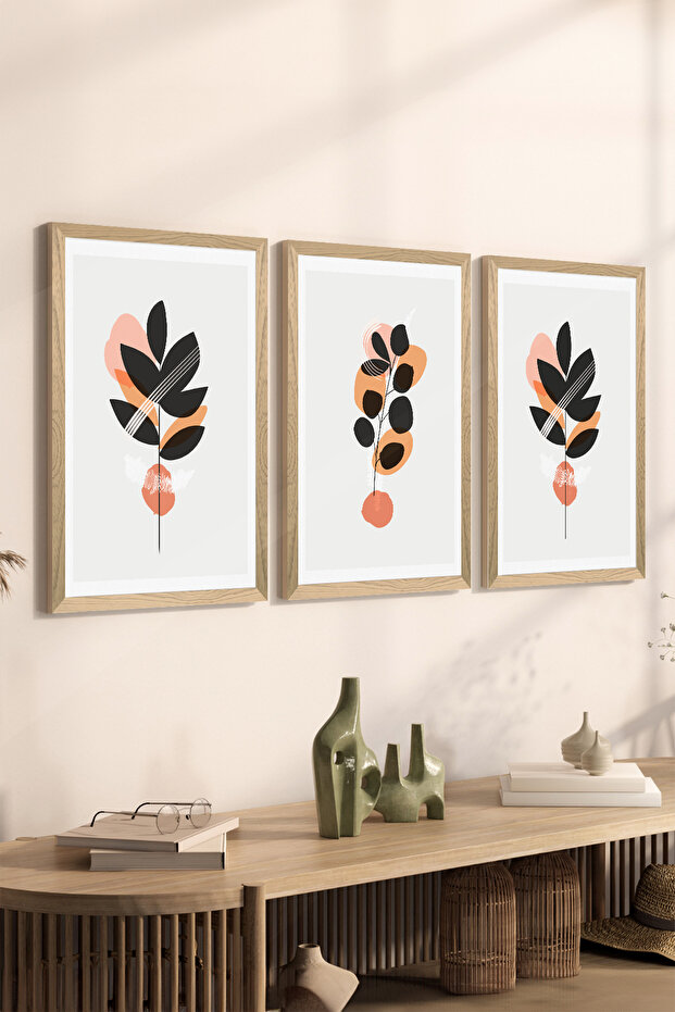 3 Piece Wood Frame Look Mdf Poster Painting Set - Set 116