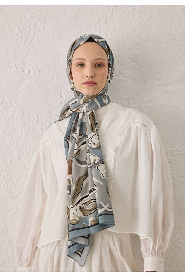 Blue Aspen Patterned Shawl - 3