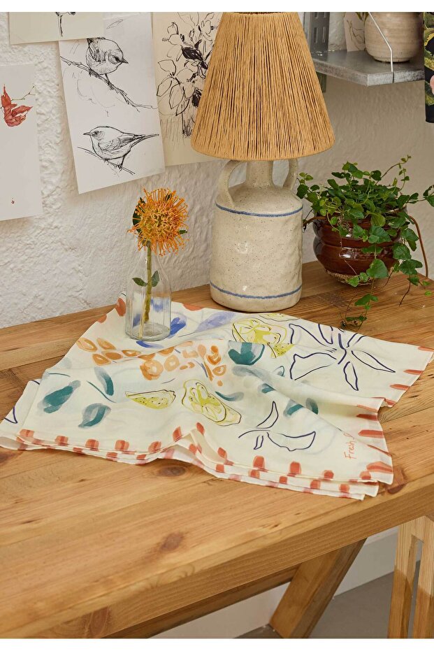 وشاح حريري من القطن بنمط الكرز الأحمر - 2