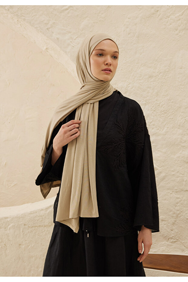 Natural Beige Combed Cotton Shawl - 4