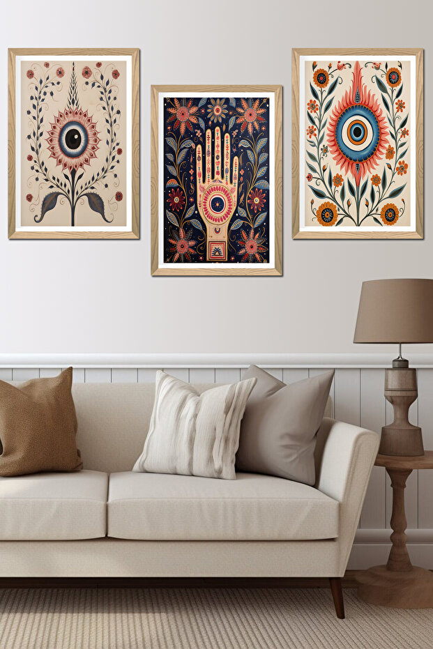 3 Piece Wood Frame Look Mdf Poster Painting Set - Set 02