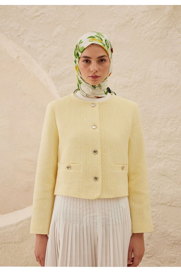 Lime Garden Desen Pamuk Vual Eşarp Yeşil - 4