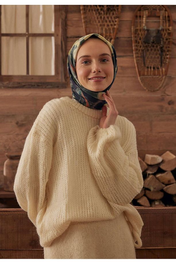 ROSLYN DESEN PAMUK İPEK EŞARP KOYU YEŞİL - 2