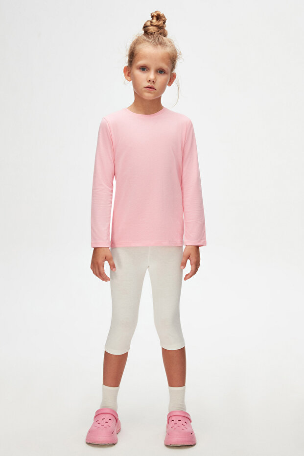Pink Basic Unisex Children's Seasonal Crew Neck Long Sleeve T-Shirt