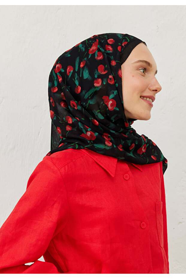 شال منقوش باللون الأسود من Ramie Cherry - 7