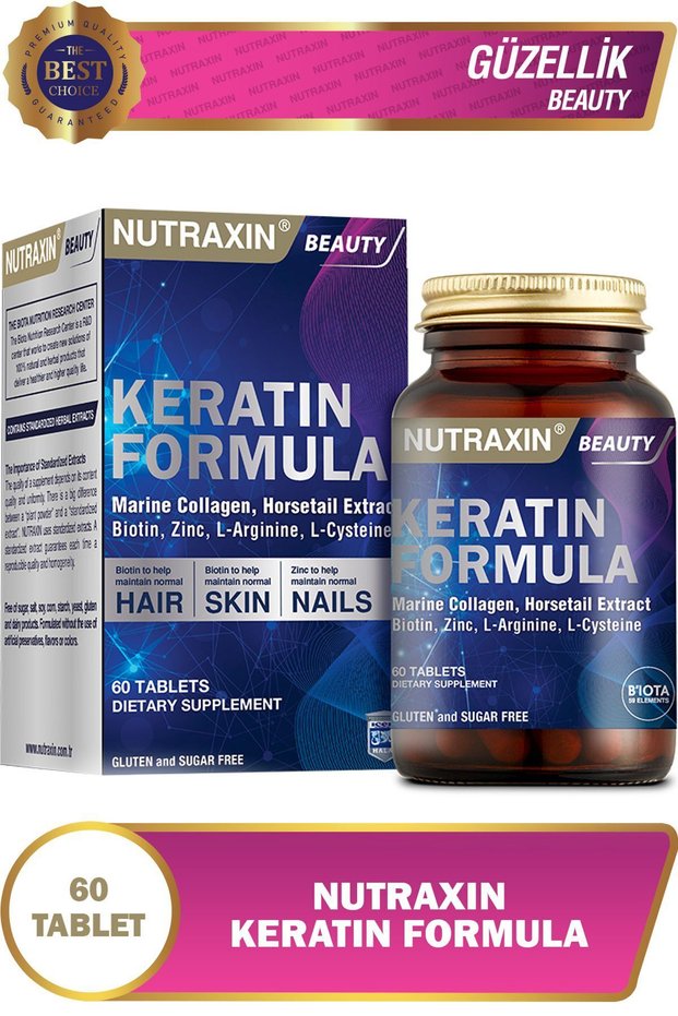 Keratin formula hair care vitamin - (collagen, keratin, biotin, zinc, larginine, lsysteine) 60 pieces tablet