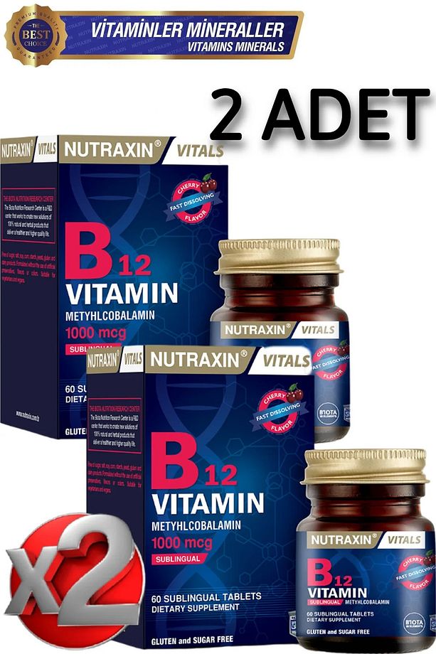 2 Adet B12 Vitamini 1000 Mcg - (Dil Altı Tableti) 60 Adet Tablet - 1