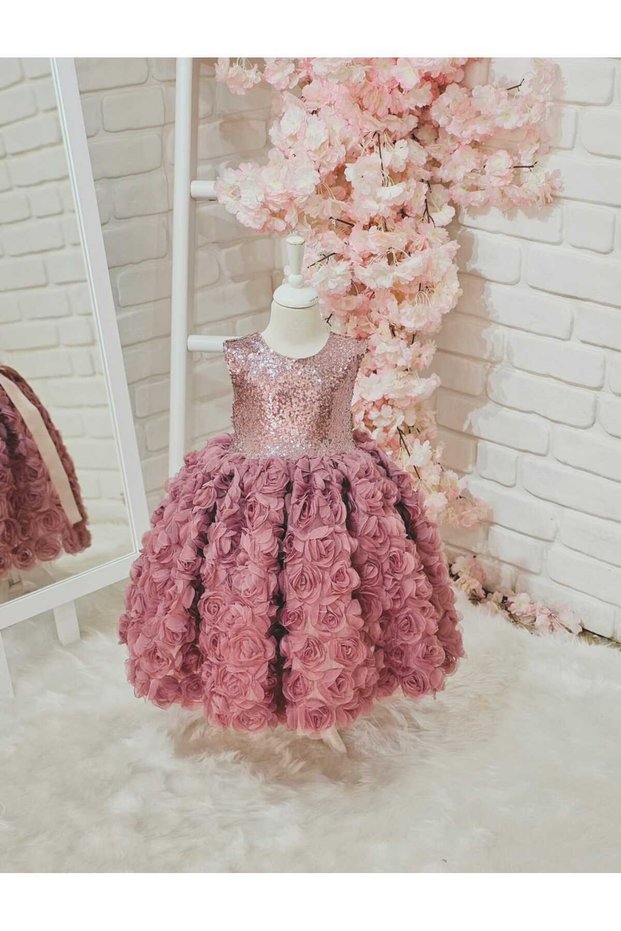 Purple Roses Vintage Baby Girl Dress, Birthday Dress, Photo Shoot Dress, Suitable for Ages 0-10