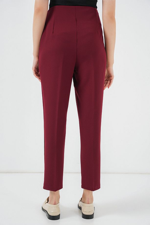 6650 Yüksek Bel Kumaş Pantolon - Bordo - 6