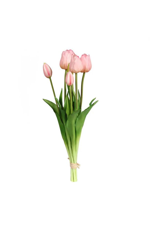 Yapay Çiçek Islak Lale Demet Islak Dokulu Kaliteli Soft Pembe 45 Cm. 7 Dallı. ( 4 Çiçek 3 Tomurcuk) - 1