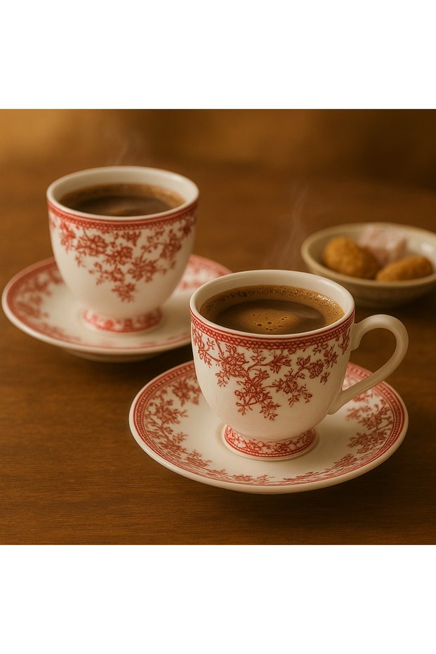 Porcelain Set of 2 Vintage Patterned Coffee Cups