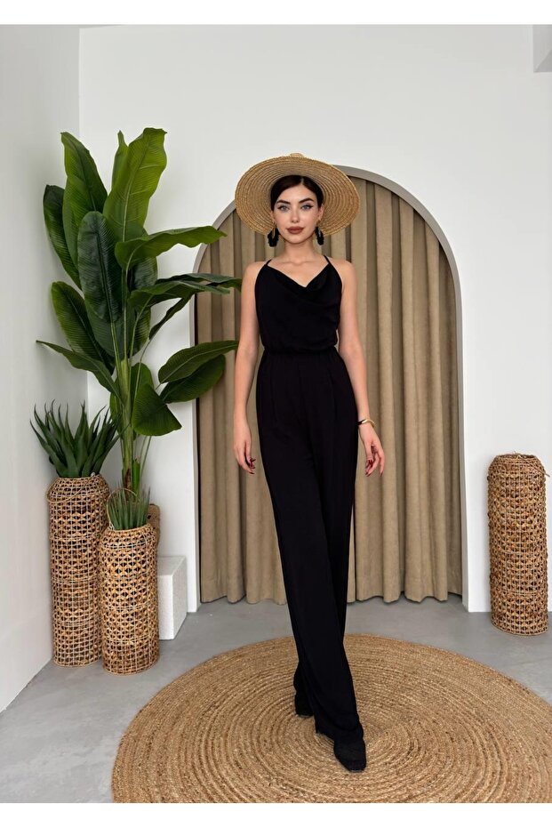 Sırt Dekolteli Siyah Tulum - 4