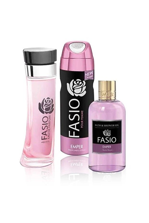مجموعة هدايا فاسيو من 3 قطع EDP - 100 مل، لوشن للجسم - 100 مل، مزيل عرق - 200 مل