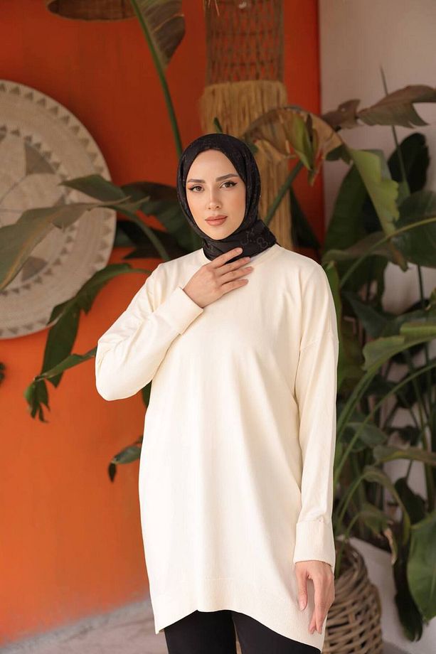 Soğuk Tuşe Orversize Bisiklet Yaka Tunik - 2