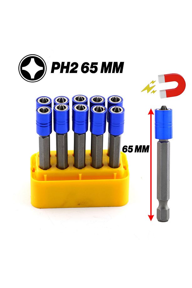 Mıknatıslı Bits Uç 10 Adet PH2 65 mm Renkli Vida Tutucu Sökme Yıldız Matkap Vidalama Ucu S2 Çeliği - 2