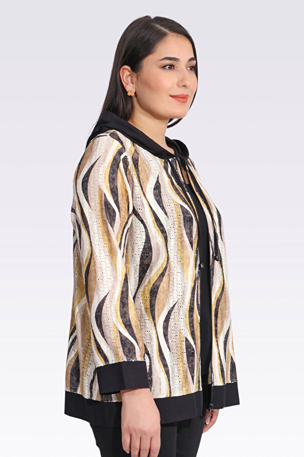 50286 سترة منقوشة من القماش الرقيق باللون الأسود - 3