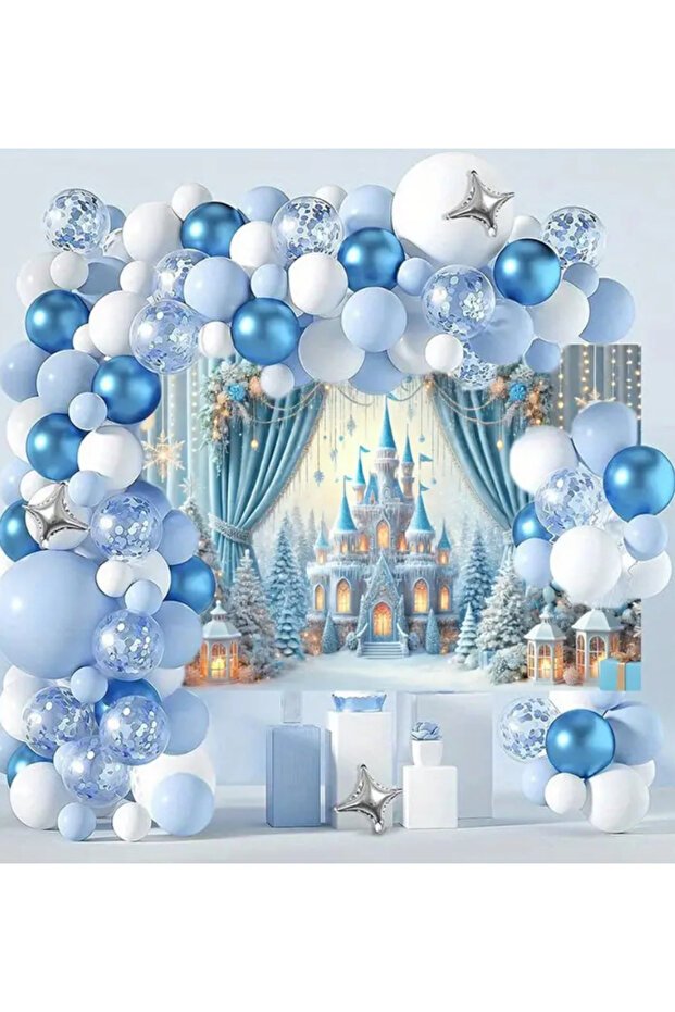 Blue White Chrome Blue Transparent Sequin Balloon Chain Set of 100