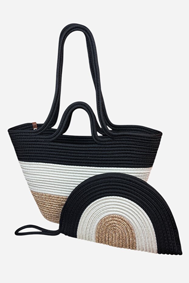 Lumos Wicker Look Double Zipper Clutch Bag and Shoulder Bag