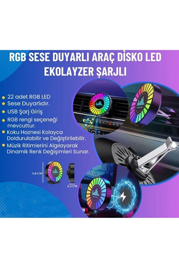 2 Adet Sese Duyarlı Araç İçi ve Masa Üsyü Ekolayzer RGB Ritim Işığı,Uygulamadan Kontrol Edilir Işık - 4