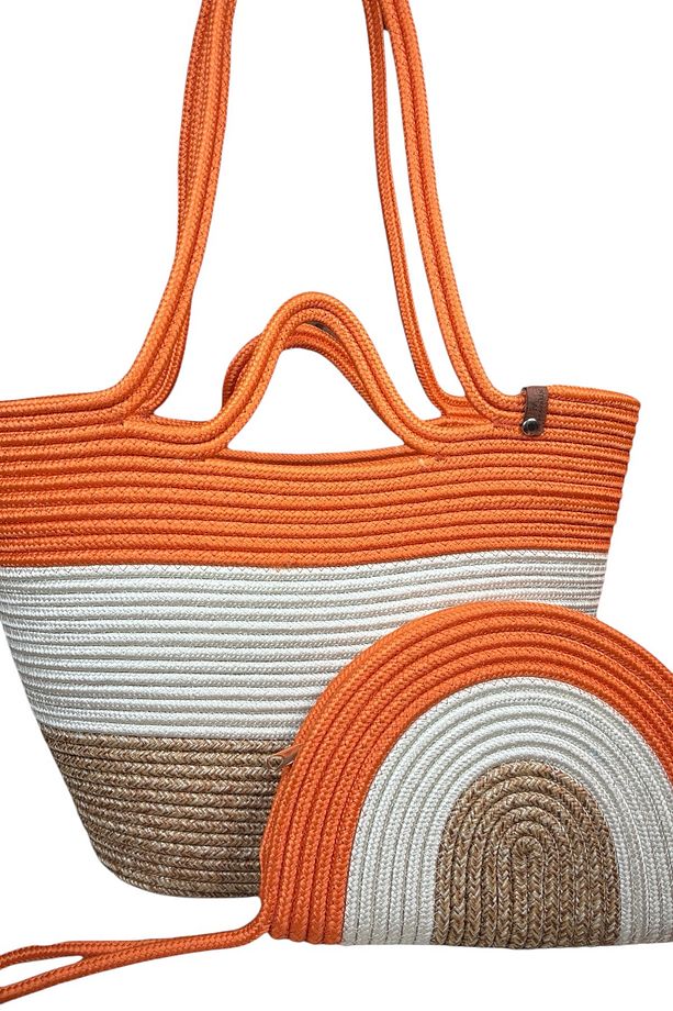 Lumos Hasır Görünümlü İkili Fermuarlı Clutch Çanta ve Omuz Çantası - 2