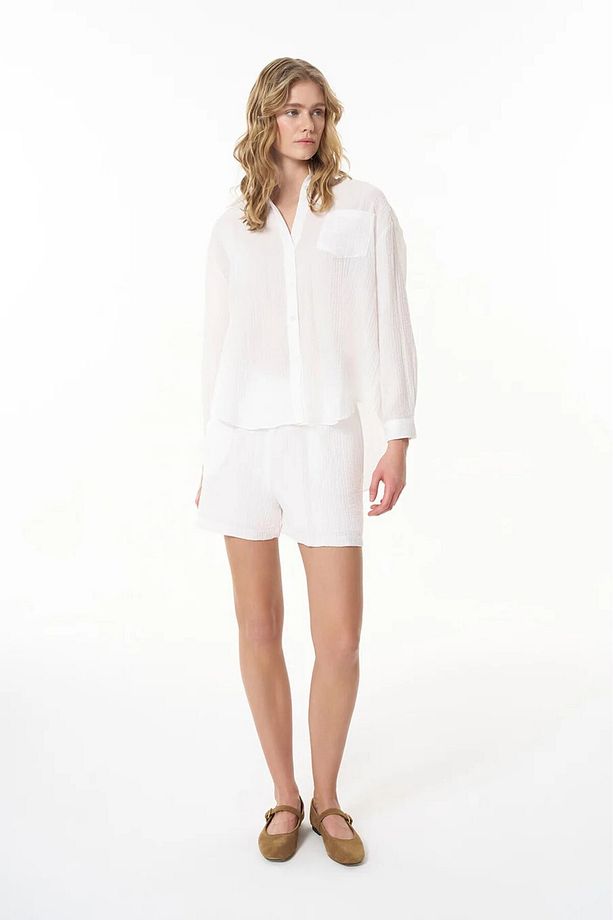 Cepli Oversize Basic Dokulu Gömlek - 5