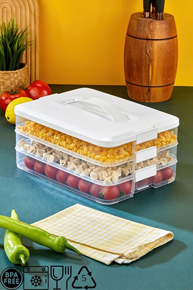 Practical 3 Tiers Storage Container Refrigerator Organizer Multi-Purpose Storage Container