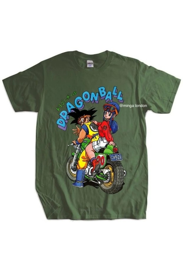 Dragon Ball Motorcycle Khaki Color Printed Oversize T-Shirt