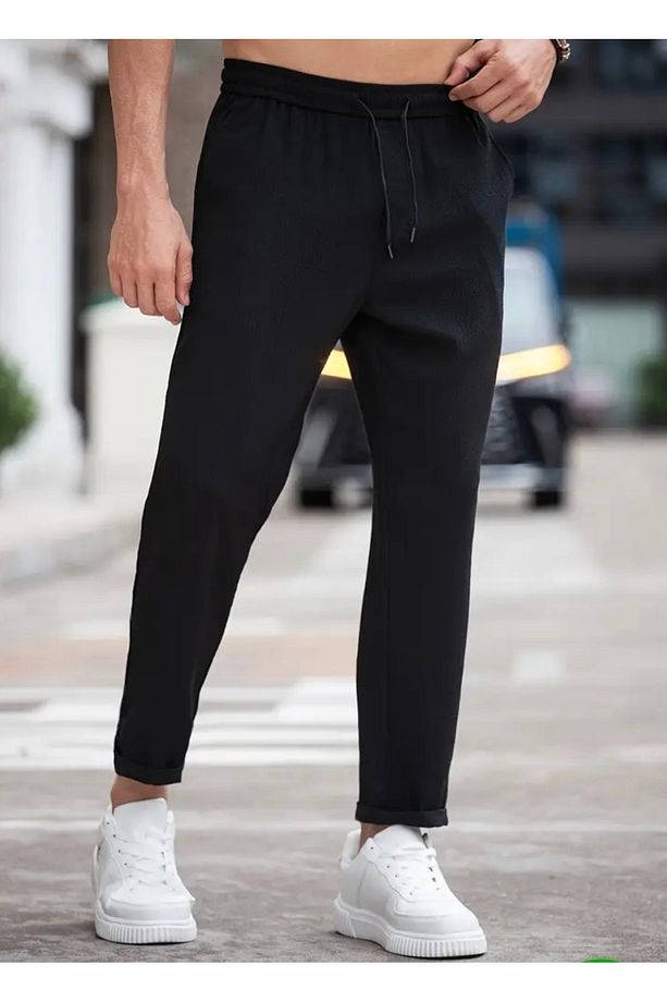 Erkek Pantolon Bel Lastikli Likralı Jogger Katlamalı Paça - 2