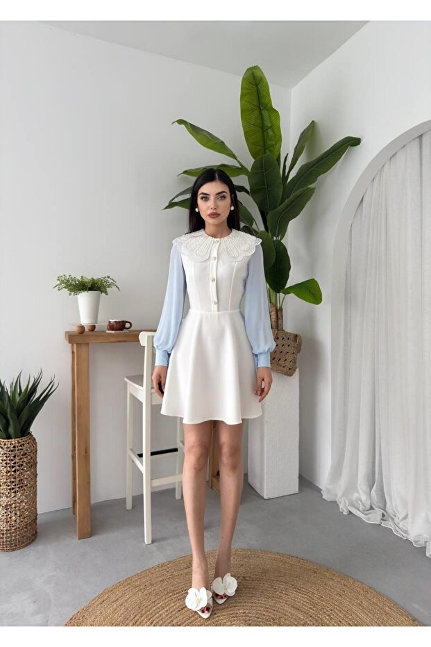 LacaBelle Atlas İşlemeli Kolları Tül Mini Elbise - 2