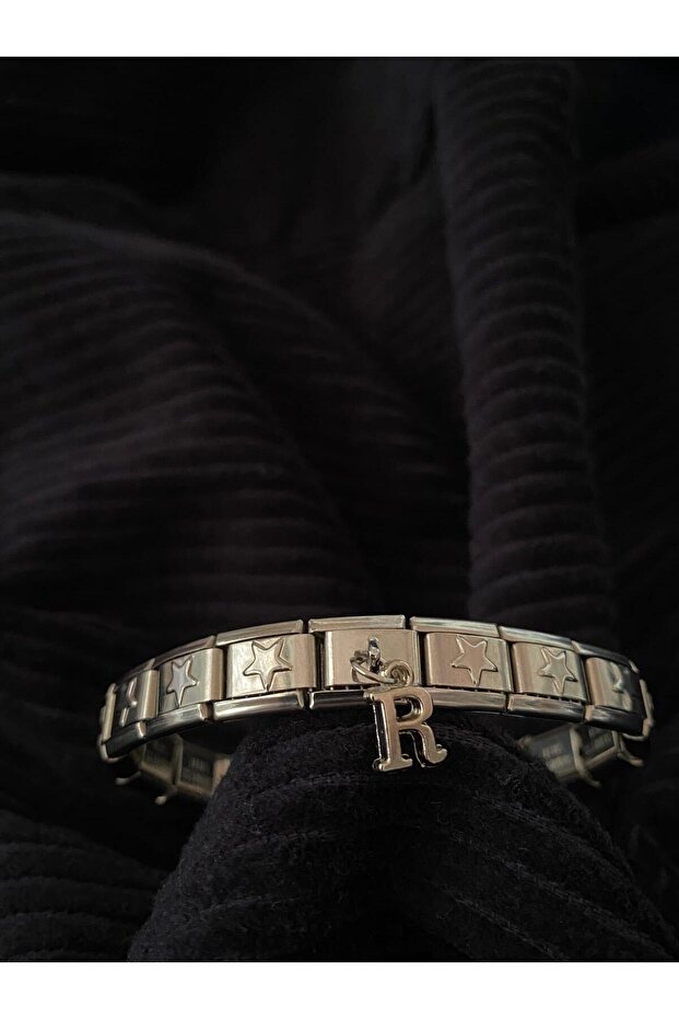 Letter R Starry Steel Italian Charm Bracelet