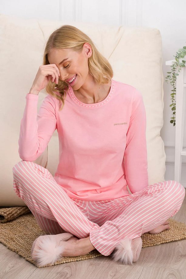 Kadın Pembe Çizgili Cep Detaylı Pijama Takımı .P.İ.E6.6..R.O.Z..8..E.L.T.7. - 1
