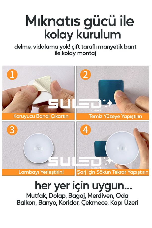 Hareket Sensörlü Led Işık USB Şarjlı Mıknatıslı Harekete Duyarlı Işık - 6