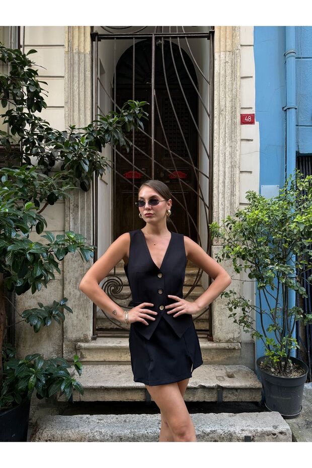 Double Kumaş Kadın Yelek - 3