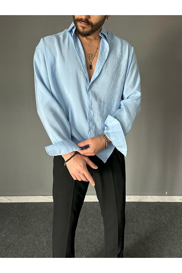 Modal Kumaş Bebe Mavi Oversize Gömlek - 1