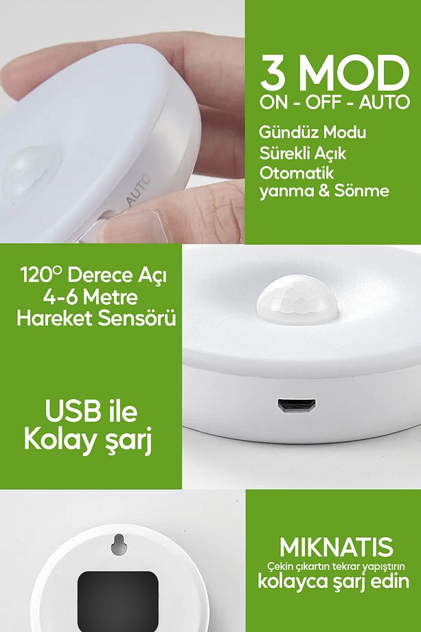 Hareket Sensörlü Led Işık USB Şarjlı Mıknatıslı Harekete Duyarlı Işık - 2