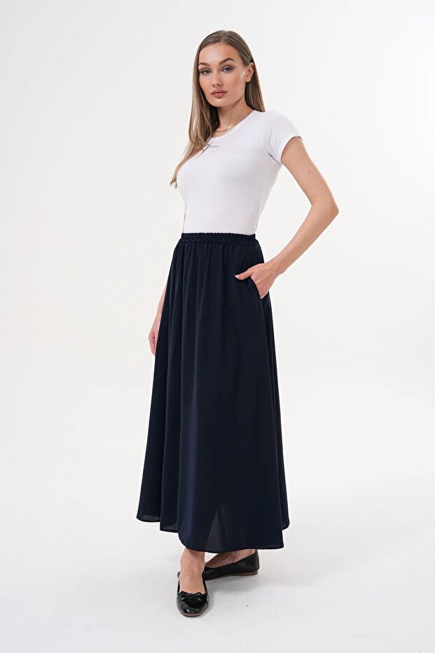 Women's Crepe Fabric Hijab Flared Skirt with Pockets