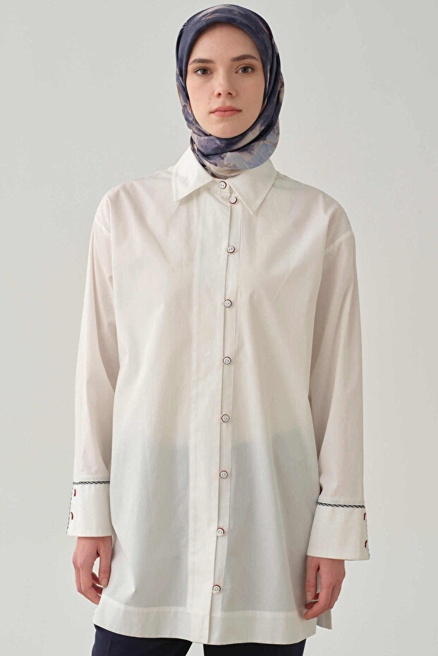 Brit Düğmeli Gömlek - Ekru - 5