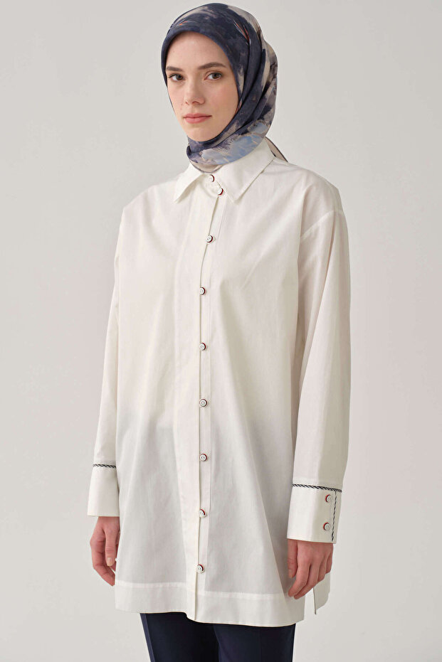 Brit Düğmeli Gömlek - Ekru - 1