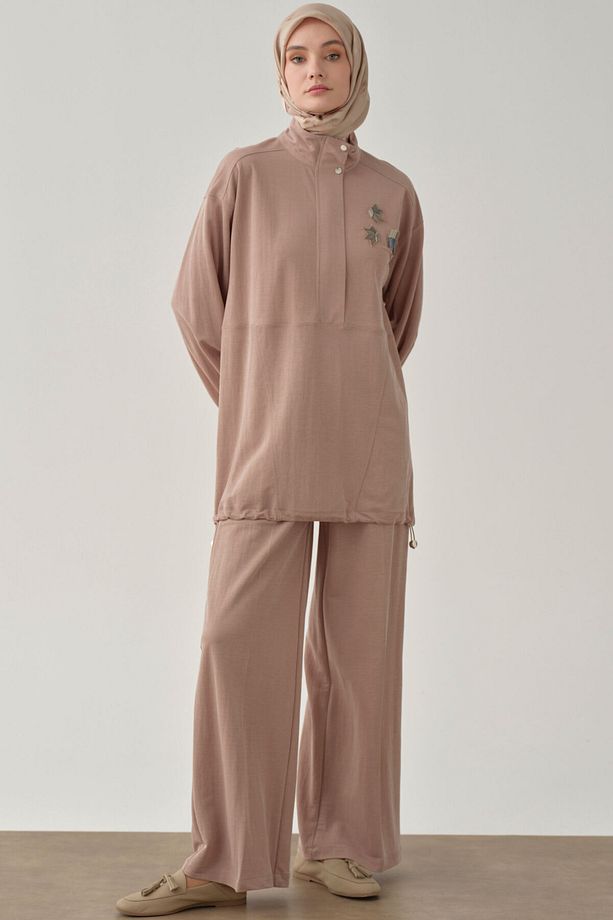 Bol Paça Bel Lastikli Pantolon - Camel - 4