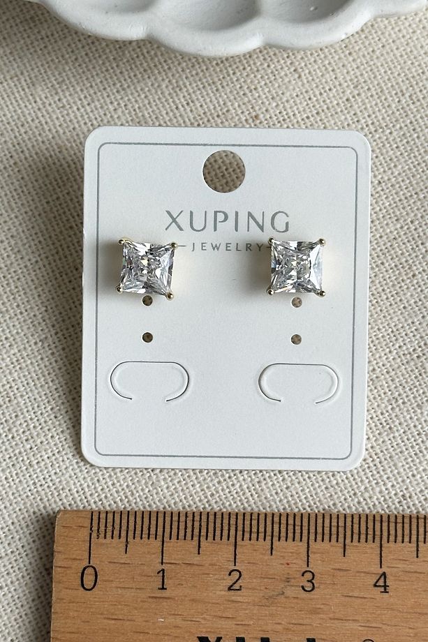 Xuping 14 K Taşlı Kare Mini Kadın Küpe Kadın Kararmaz Xuping Mini Küpe - 2